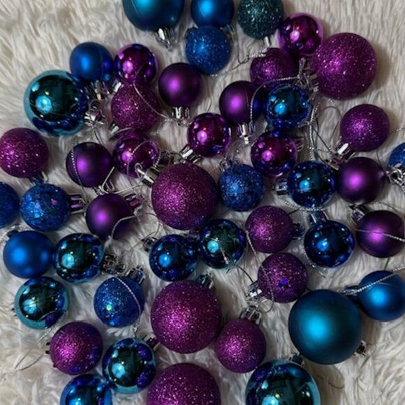 47pc Blue Purple Teal Magenta Matte & Sparkle Break Resistant Ornament Set - Picture 1 of 12